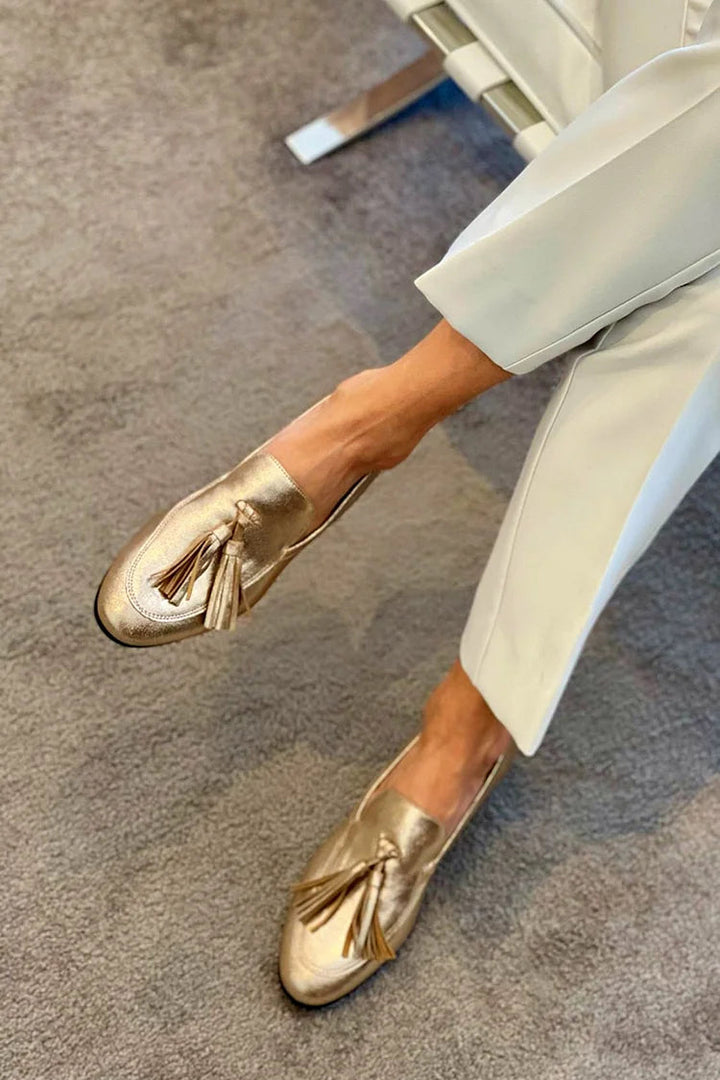 Beatrice | Metallic Gold Loafers with Tassels