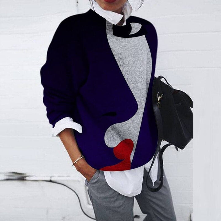 Women's Sweatshirt - Relaxed Fit - Graphic Print - Long-Sleeved Round Neck
