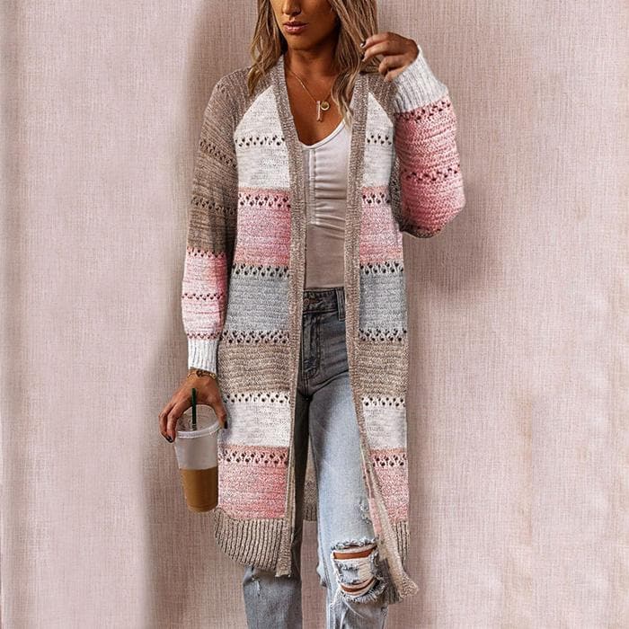 Women's Knitted Cardigan - Long Open Front - Soft and Warm - Casual Layered Look