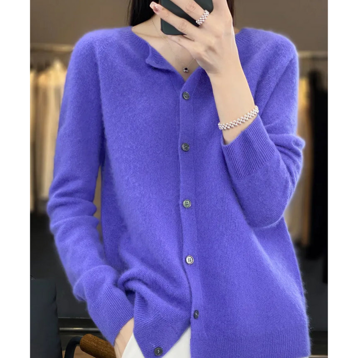 Women's Cardigan - Soft Wool - Relaxed Fit - Button Closure - Ribbed Edges
