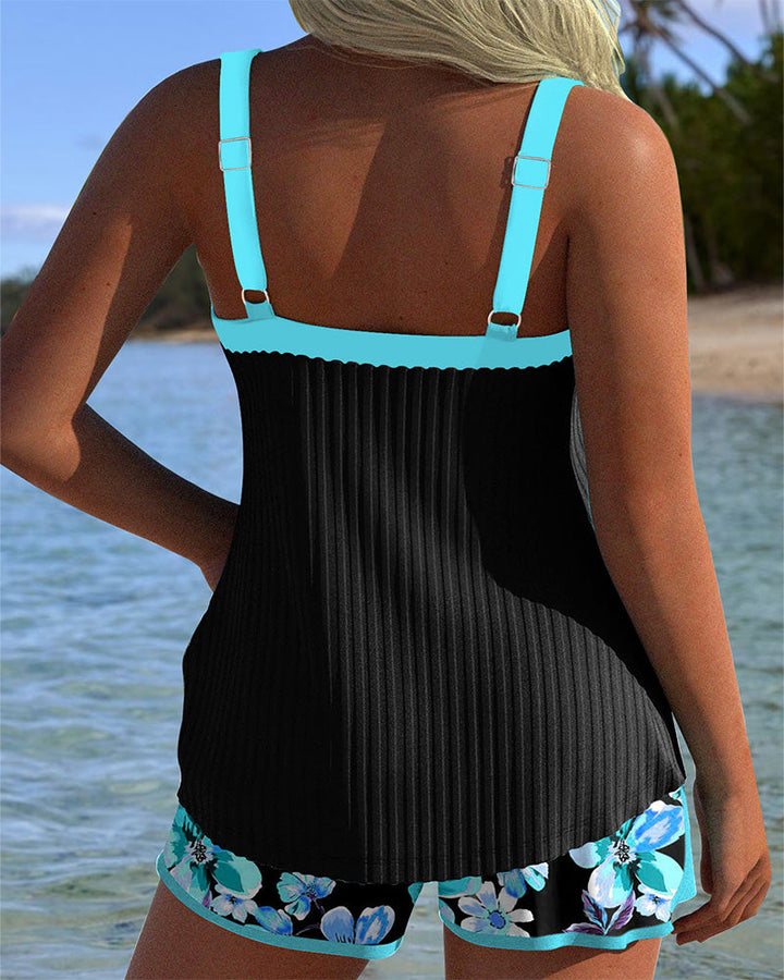 V-Neck Tankini with Pattern and Sport Shorts