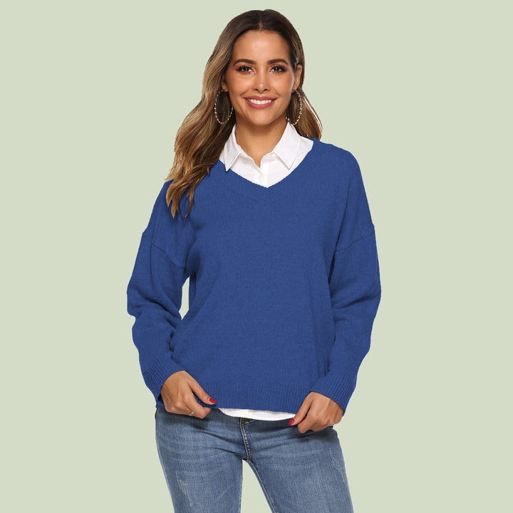 Women's Knit Sweater - V-neck - Loose Fit - Long Sleeves - Soft and Comfortable
