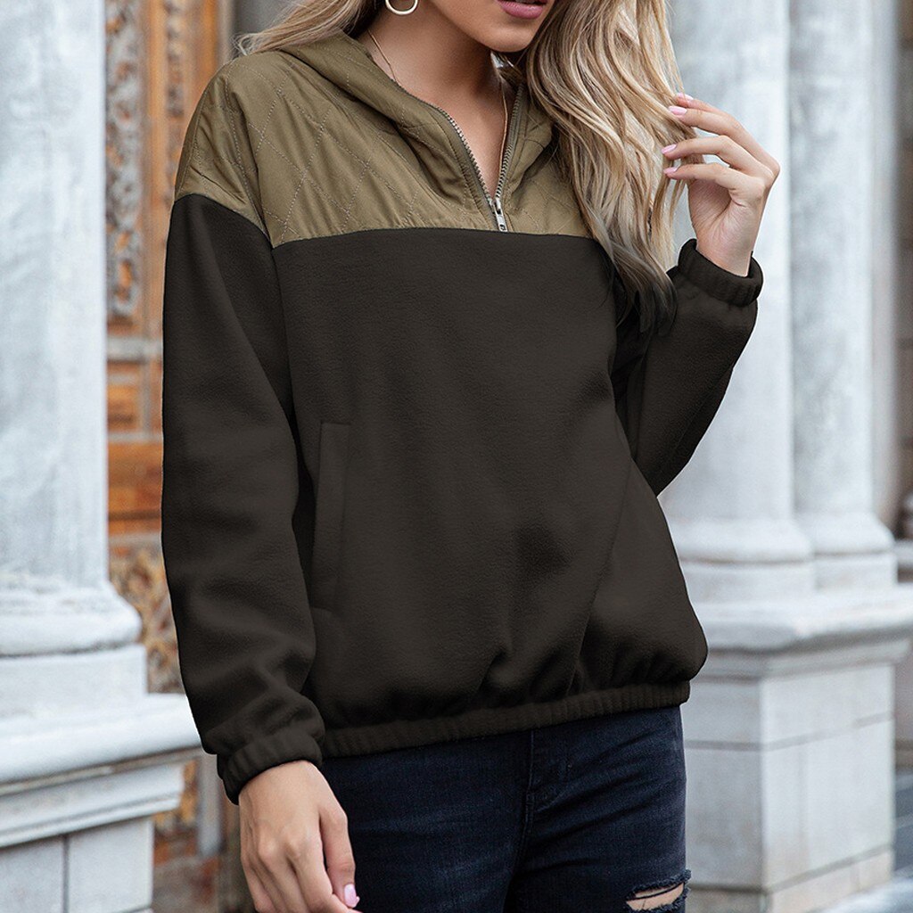 Women's Hoodie - Padded Top & Soft Fleece - Half Zipper - Relaxed Fit - With Pockets