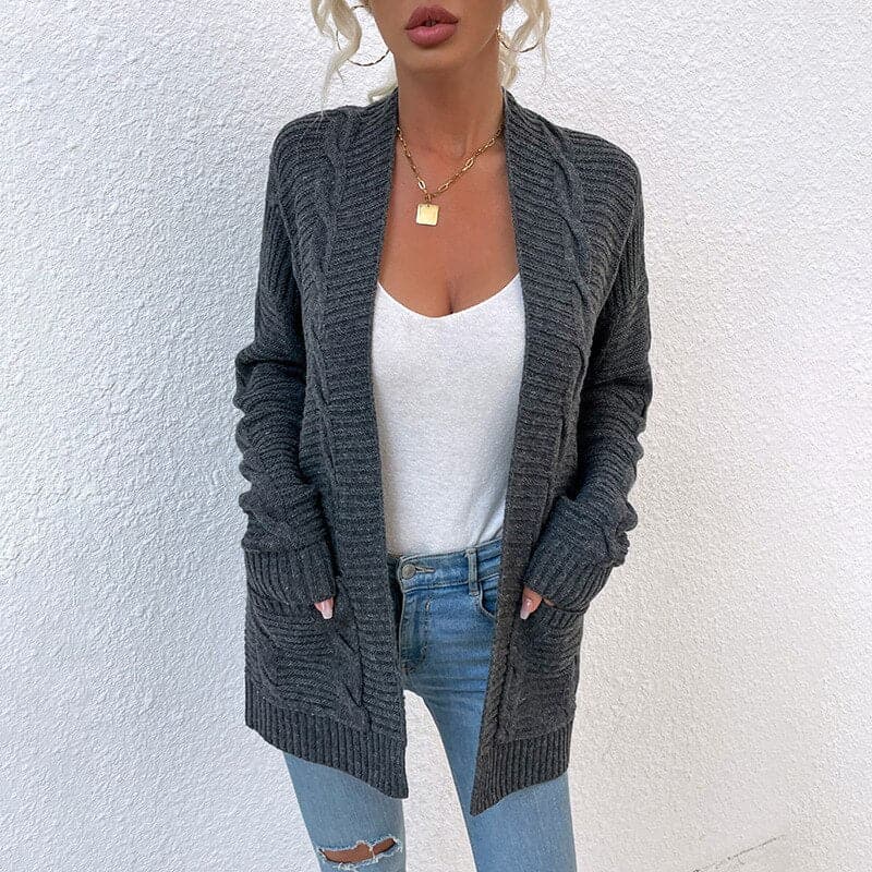 Women's Cardigan - Knit - Open Front - Loose Fit - With Pockets - Long Sleeved