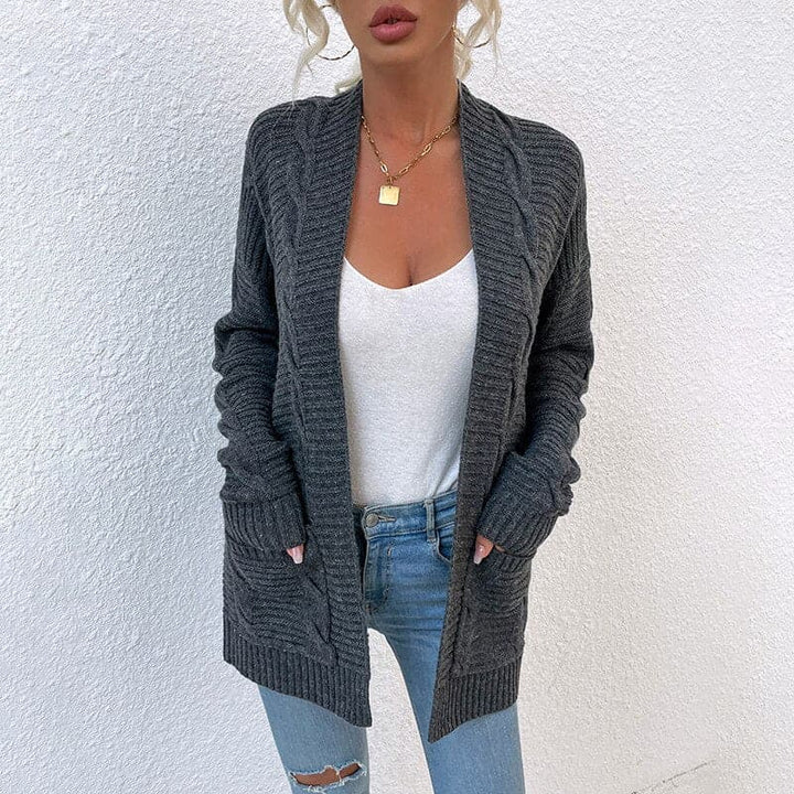 Women's Cardigan - Knit - Open Front - Loose Fit - With Pockets - Long Sleeved