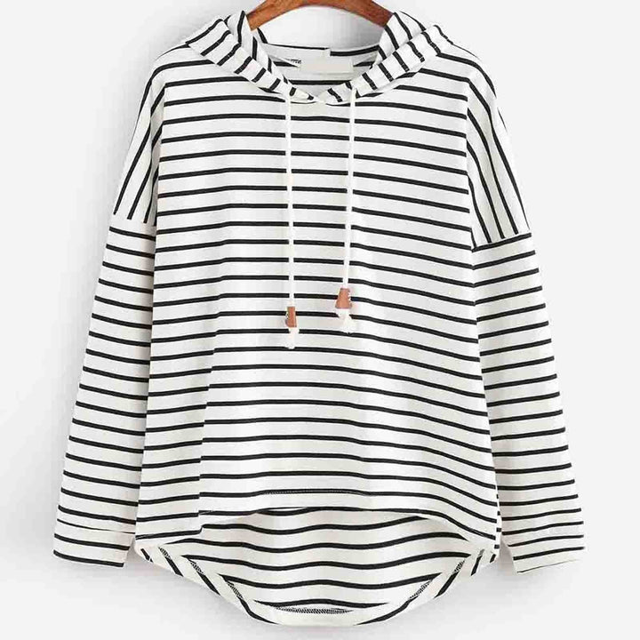 Women's Hoodie - Striped Pattern - Relaxed Fit - Soft Knit with Drawstring Hood