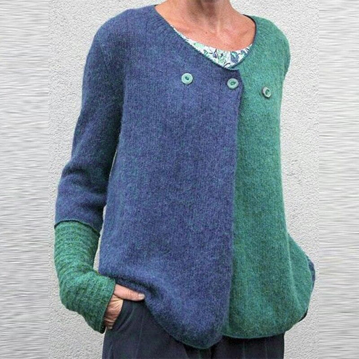 Women's Cardigan - Asymmetric Design - Soft Wool Blend - V-Neck - Button Closure