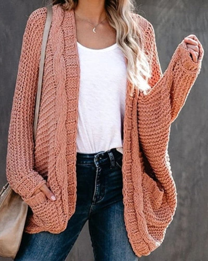 Women's Knit Cardigan - Oversized Fit - Long-Sleeved Soft and Warm - Open Front