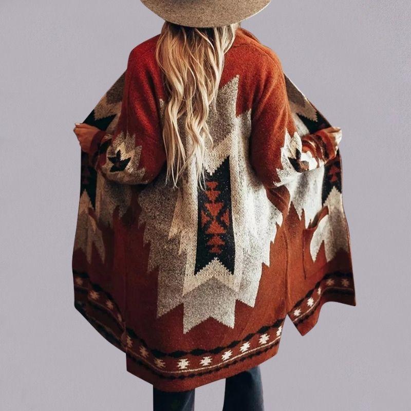 Women's Cardigan - Open Front - Bohemian Pattern - Long-Sleeved Loose Fit