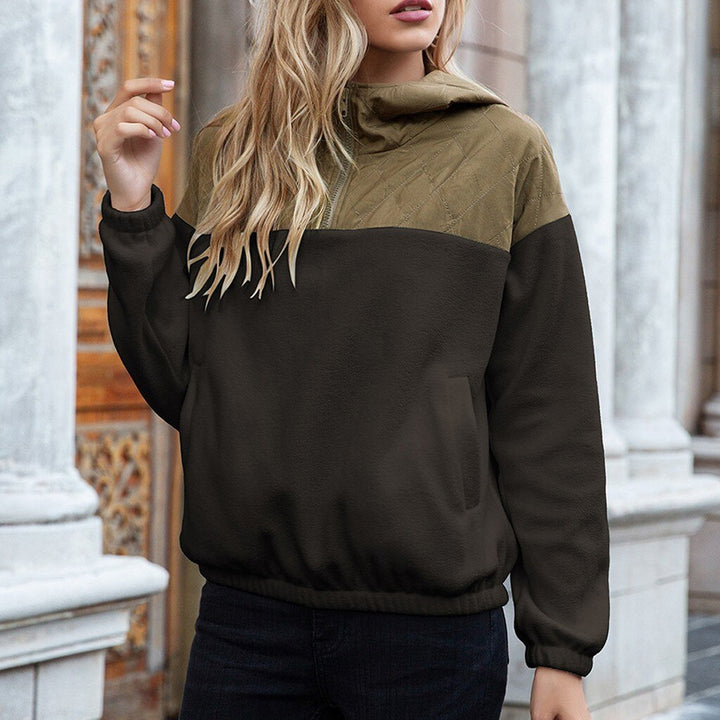 Women's Hoodie - Padded Top & Soft Fleece - Half Zipper - Relaxed Fit - With Pockets