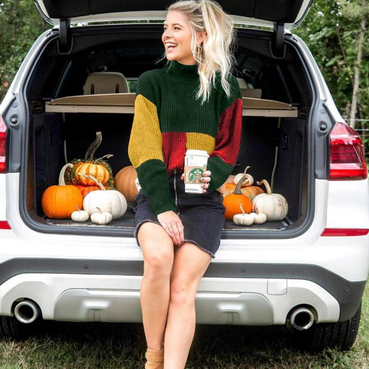 Women's Knit Sweater - Oversized Fit - Block Patterned - Soft and Warm
