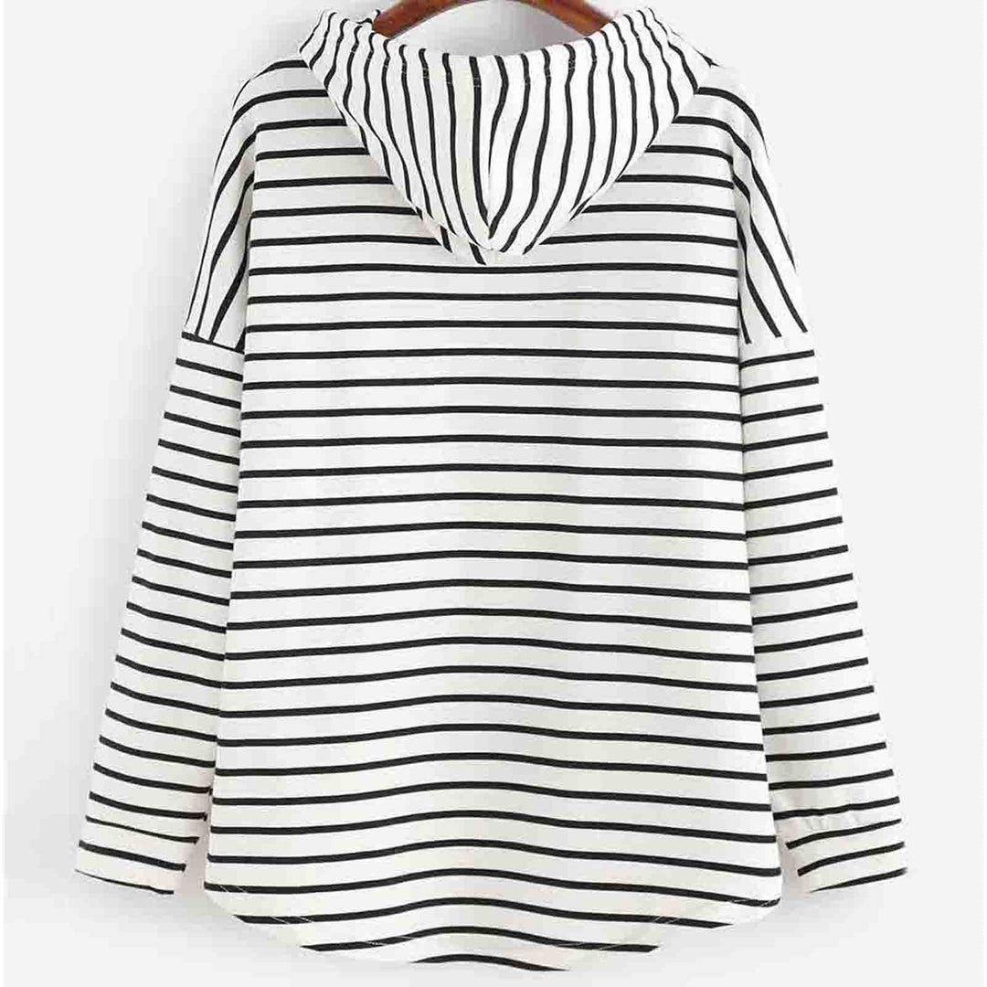 Women's Hoodie - Striped Pattern - Relaxed Fit - Soft Knit with Drawstring Hood
