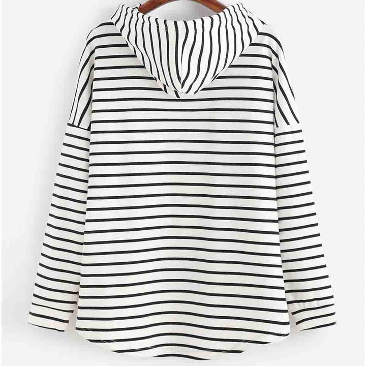Women's Hoodie - Striped Pattern - Relaxed Fit - Soft Knit with Drawstring Hood