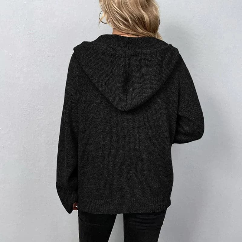 Women's Knit Cardigan - Soft and Warm - With Hood and Button Closure - Relaxed Fit