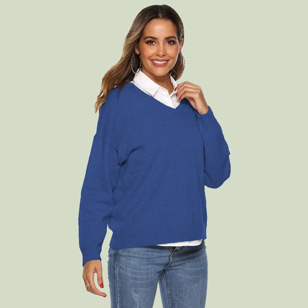 Women's Knit Sweater - V-neck - Loose Fit - Long Sleeves - Soft and Comfortable