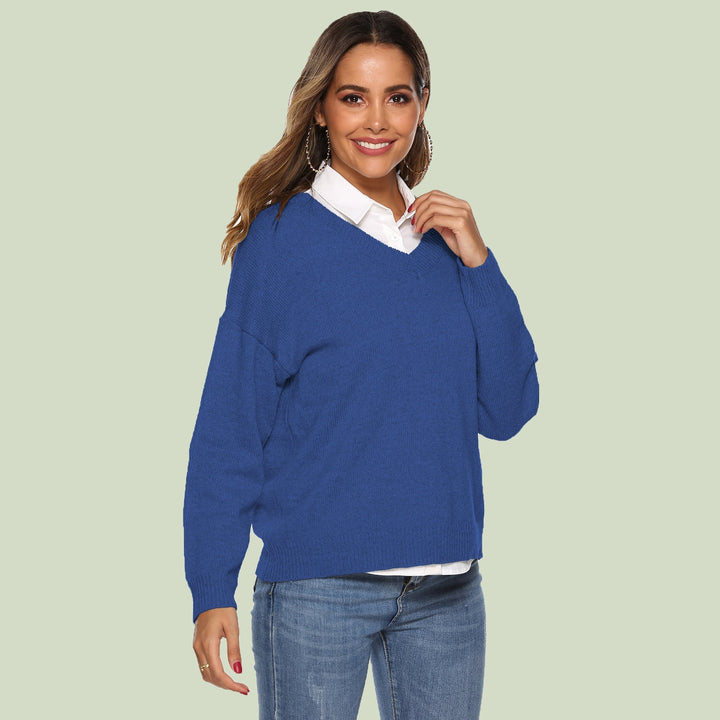 Women's Knit Sweater - V-neck - Loose Fit - Long Sleeves - Soft and Comfortable