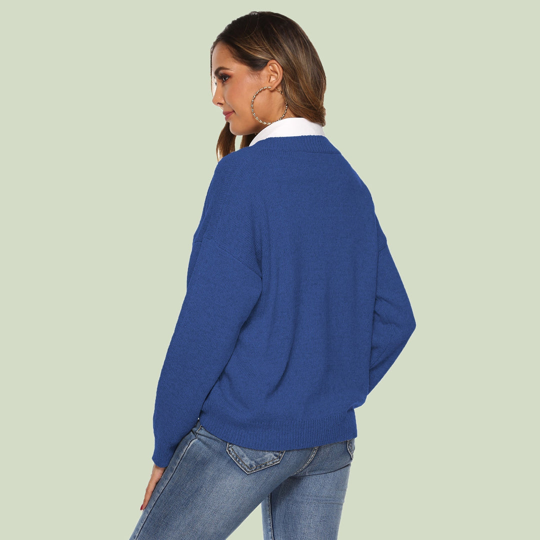 Women's Knit Sweater - V-neck - Loose Fit - Long Sleeves - Soft and Comfortable
