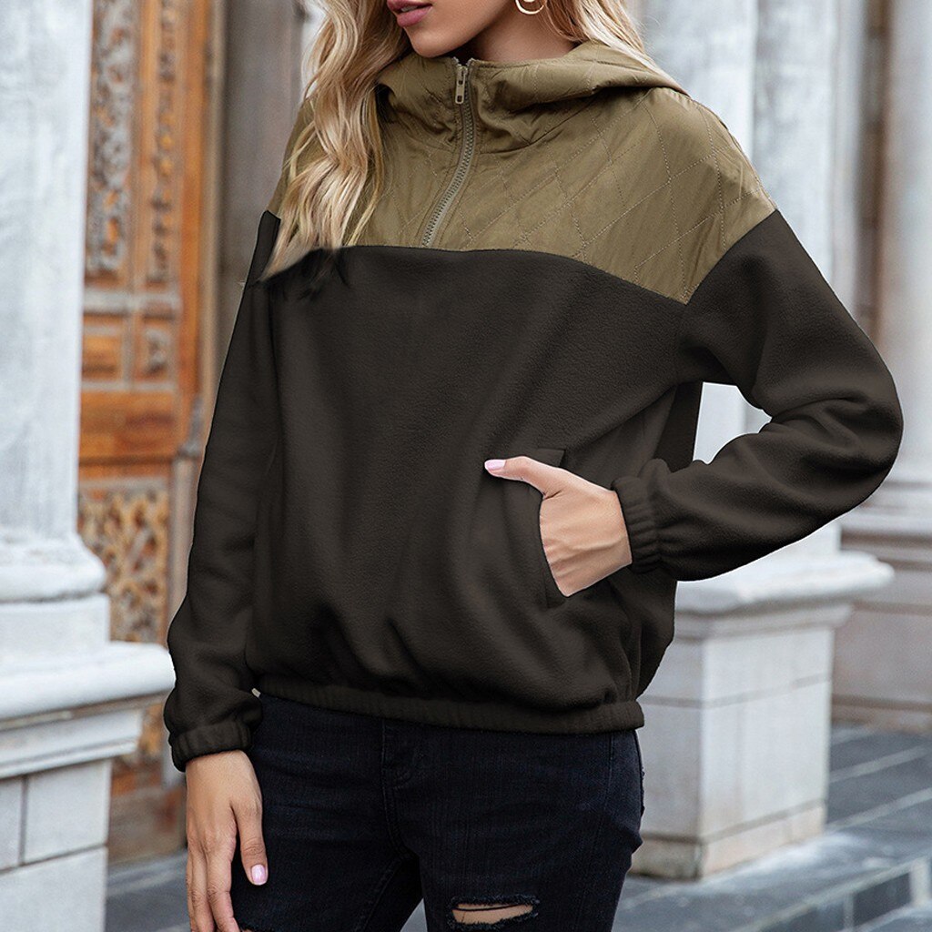Women's Hoodie - Padded Top & Soft Fleece - Half Zipper - Relaxed Fit - With Pockets
