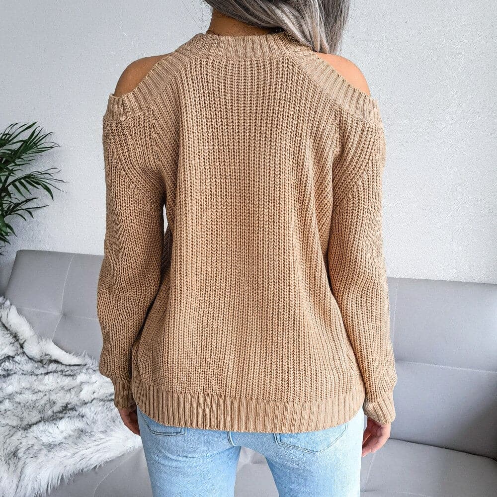 Women's Knit Sweater - Soft Cotton - Cold Shoulder Design - Relaxed Fit
