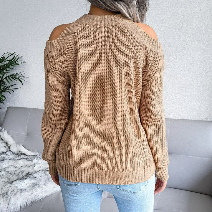 Women's Knit Sweater - Soft Cotton - Cold Shoulder Design - Relaxed Fit