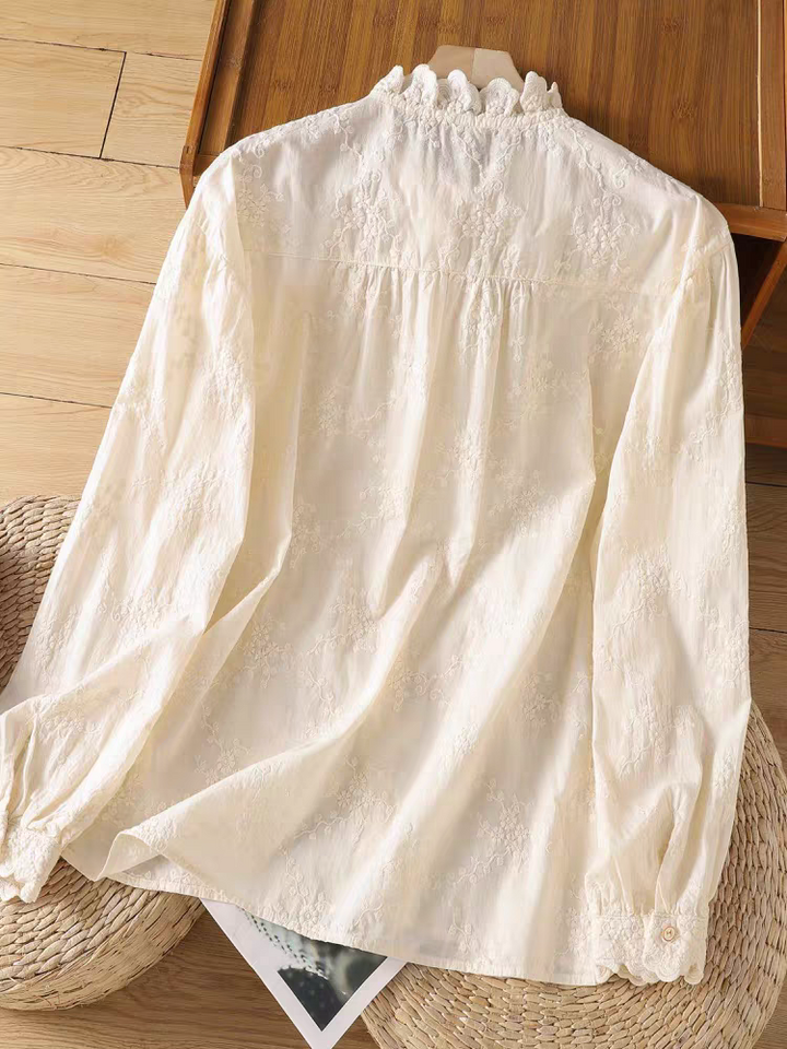 Sophia Classic Ruffle Collar Hollowed Embroidered Top