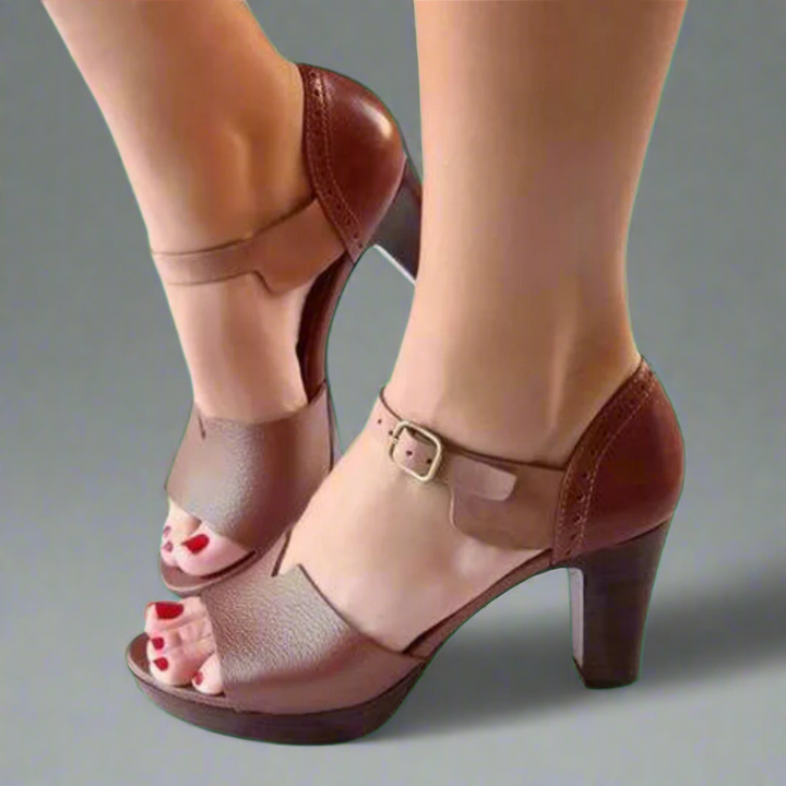 Katharina | Korean-inspired High Heel Sandals with Color Block and Buckle