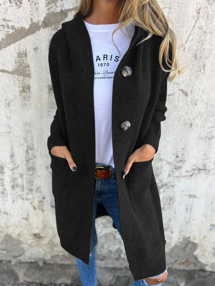 Women's Cardigan - Long Open Front - Ribbed Knit - Button Closure & Front Pockets