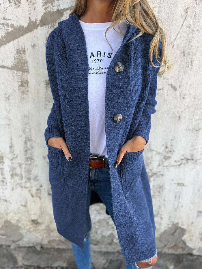 Women's Cardigan - Long Open Front - Ribbed Knit - Button Closure & Front Pockets