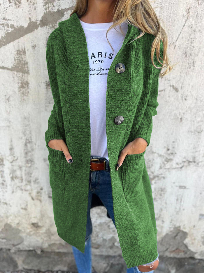 Women's Cardigan - Long Open Front - Ribbed Knit - Button Closure & Front Pockets
