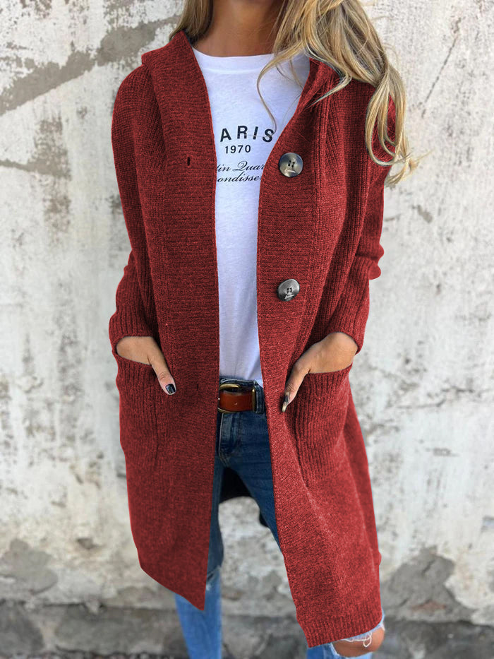 Women's Cardigan - Long Open Front - Ribbed Knit - Button Closure & Front Pockets