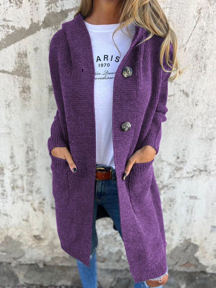 Women's Cardigan - Long Open Front - Ribbed Knit - Button Closure & Front Pockets