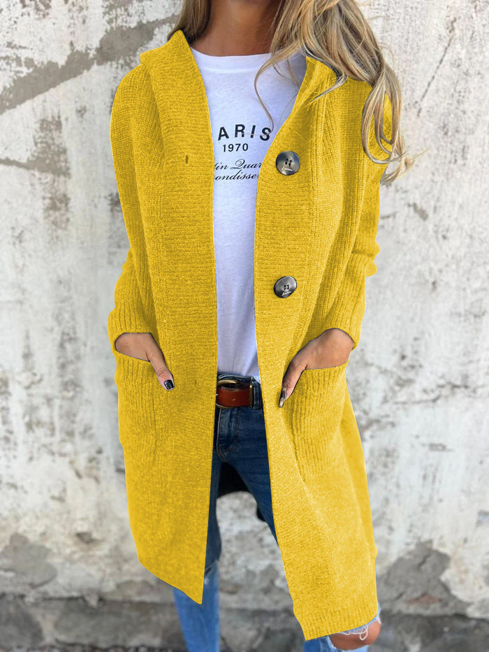 Women's Cardigan - Long Open Front - Ribbed Knit - Button Closure & Front Pockets