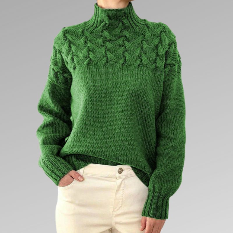 Women's Knit Sweater - High Turtleneck - Cable Knit - Long Sleeves - Comfortable Fit