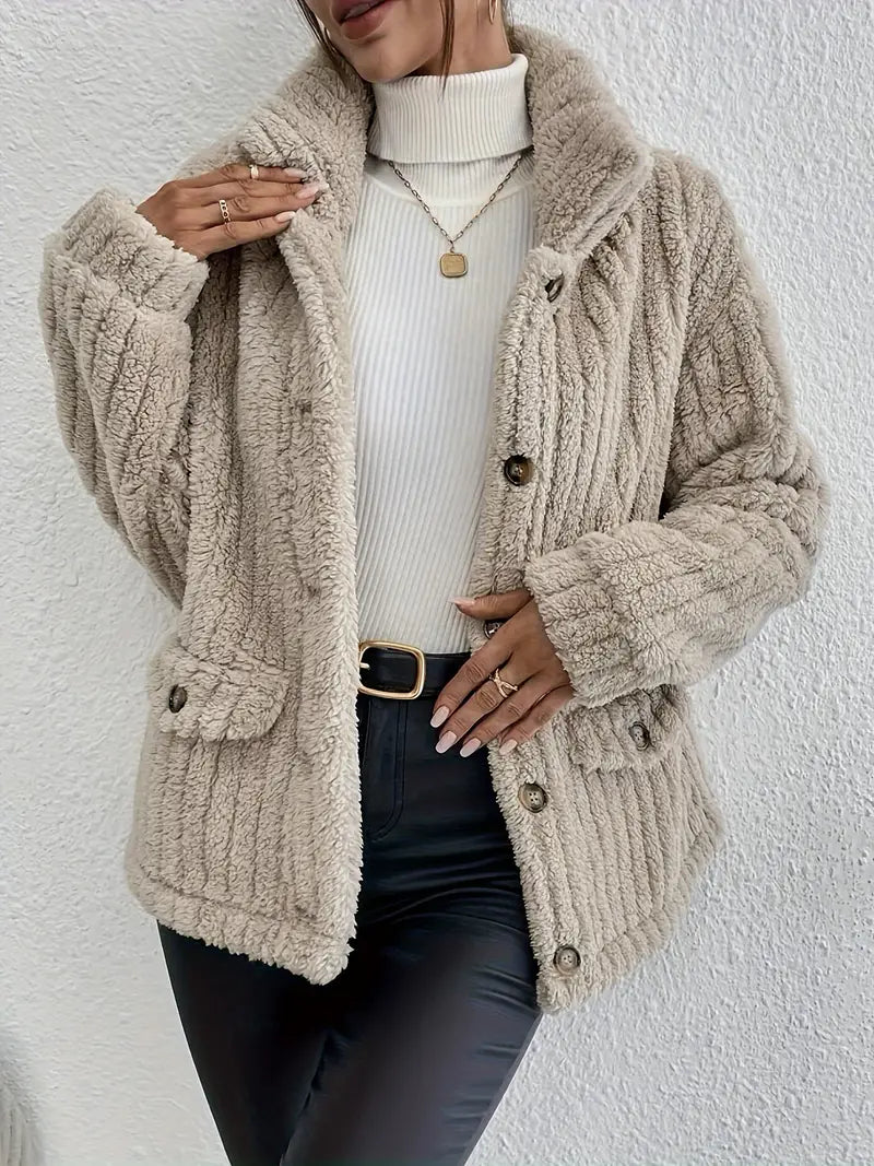 Women's Teddy Coat - Soft Faux Fur - Button Closure - Relaxed Fit - Stylish Design
