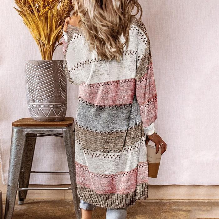Women's Knitted Cardigan - Long Open Front - Soft and Warm - Casual Layered Look