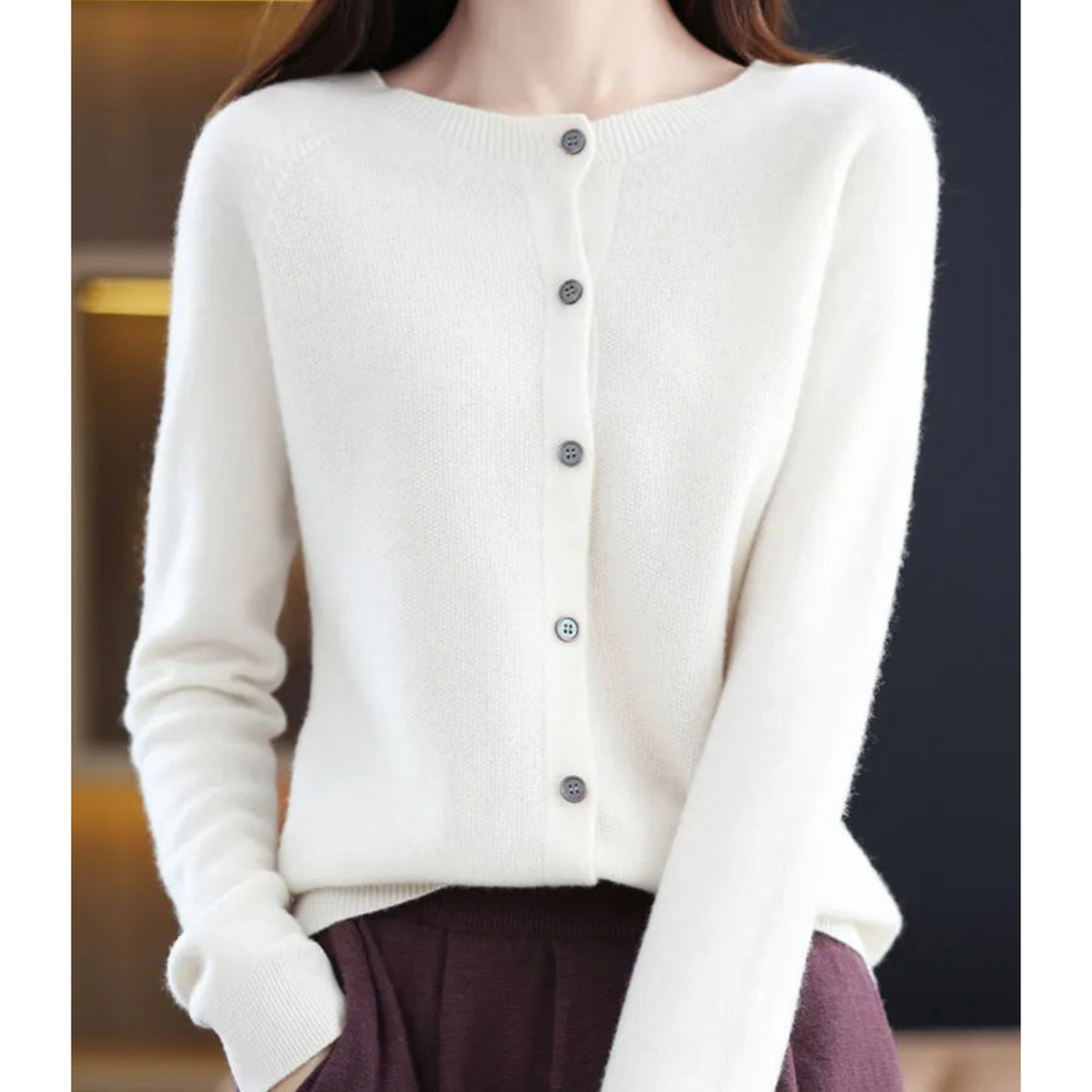 Women's Cardigan - Soft Wool - Relaxed Fit - Button Closure - Ribbed Edges