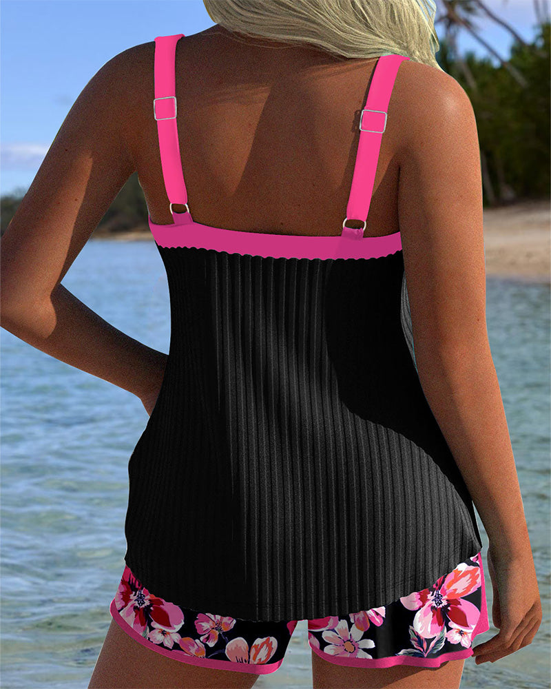 V-Neck Tankini with Pattern and Sport Shorts