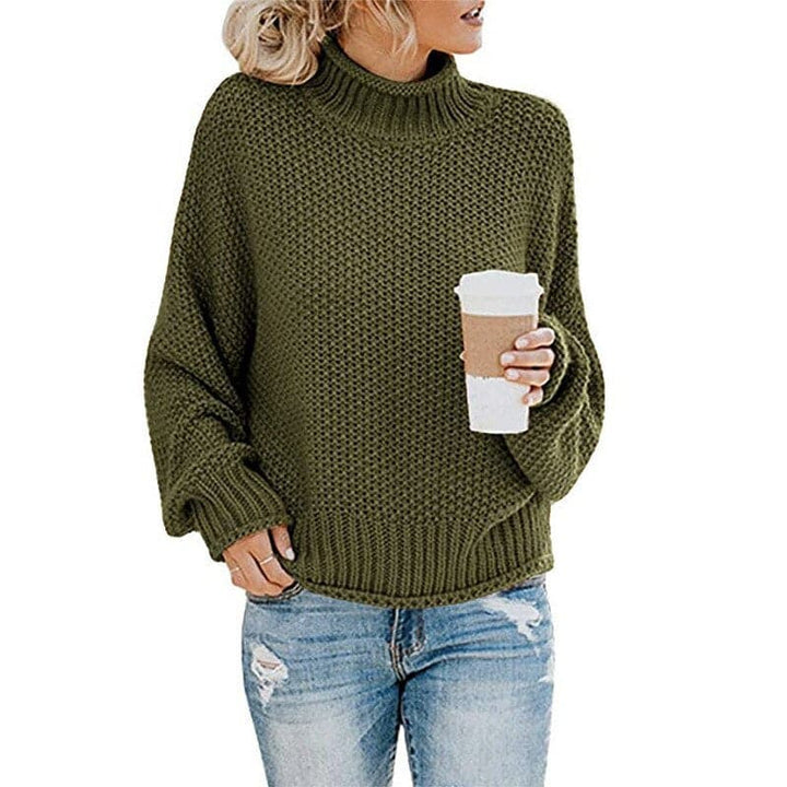 Women's Knit Sweater - High Turtleneck - Chunky Knit - Relaxed Fit - Soft and Warm