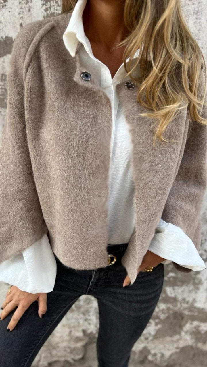Women's Short Jacket - Wool Blend - Relaxed Fit - Open Front - Button Details