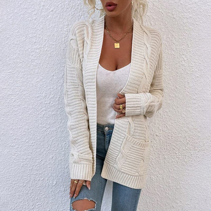 Women's Cardigan - Knit - Open Front - Loose Fit - With Pockets - Long Sleeved