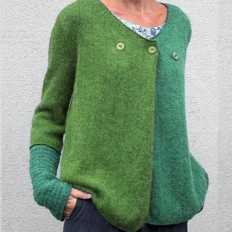 Women's Cardigan - Asymmetric Design - Soft Wool Blend - V-Neck - Button Closure