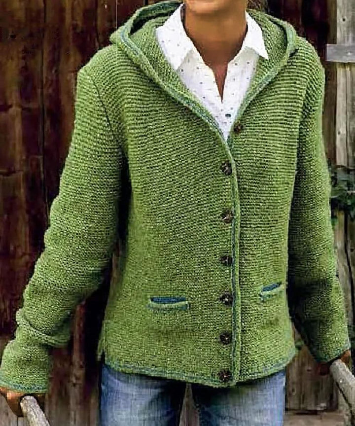 Women Cardigan - Knitted with Buttons - Hood and Pockets - Soft and Warm