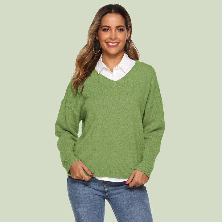 Women's Knit Sweater - V-neck - Loose Fit - Long Sleeves - Soft and Comfortable