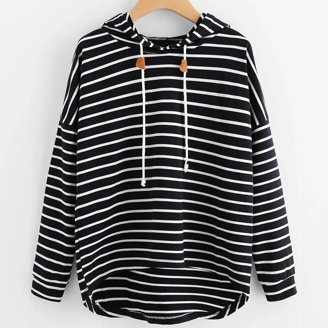 Women's Hoodie - Striped Pattern - Relaxed Fit - Soft Knit with Drawstring Hood