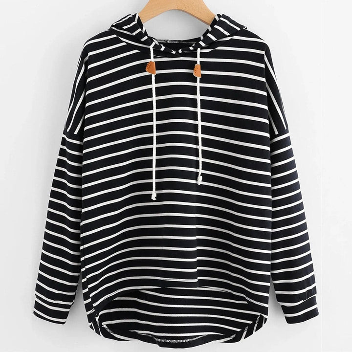 Women's Hoodie - Striped Pattern - Relaxed Fit - Soft Knit with Drawstring Hood