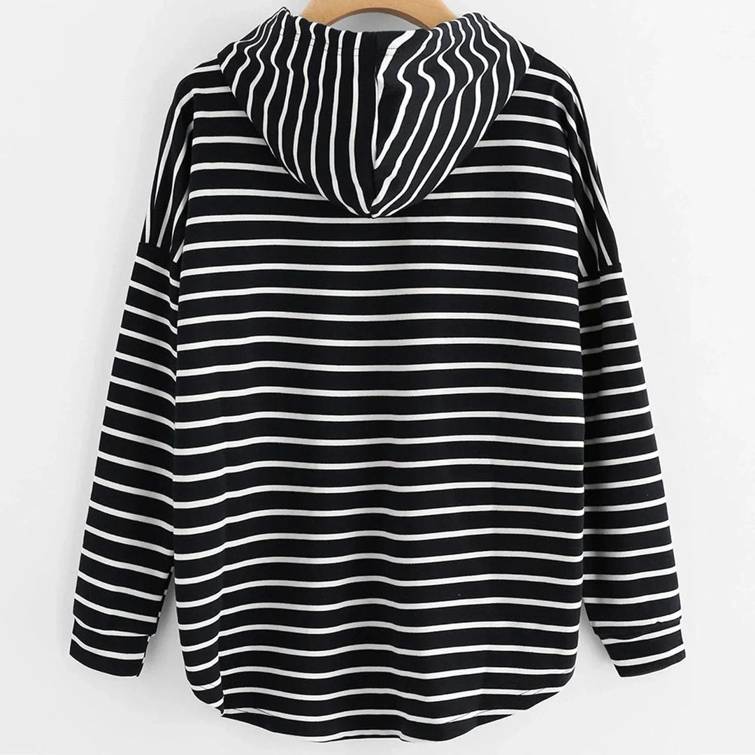 Women's Hoodie - Striped Pattern - Relaxed Fit - Soft Knit with Drawstring Hood