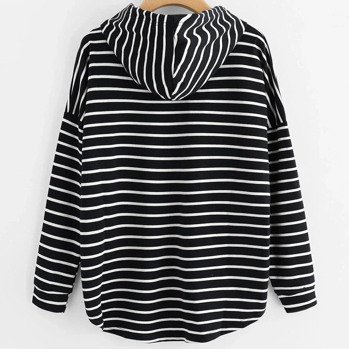 Women's Hoodie - Striped Pattern - Relaxed Fit - Soft Knit with Drawstring Hood