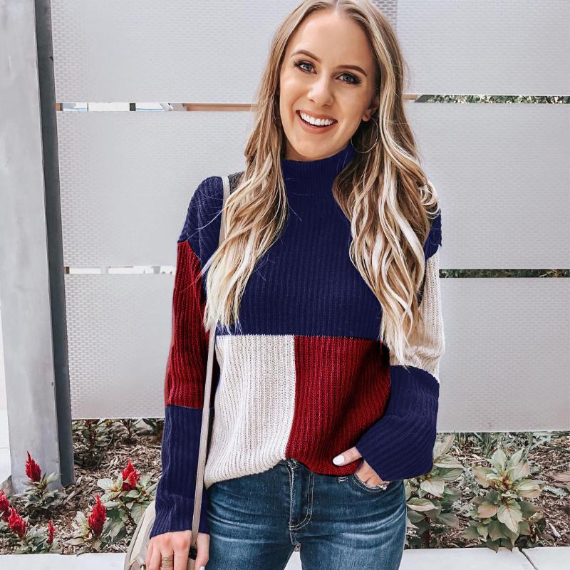 Women's Knit Sweater - Oversized Fit - Block Patterned - Soft and Warm
