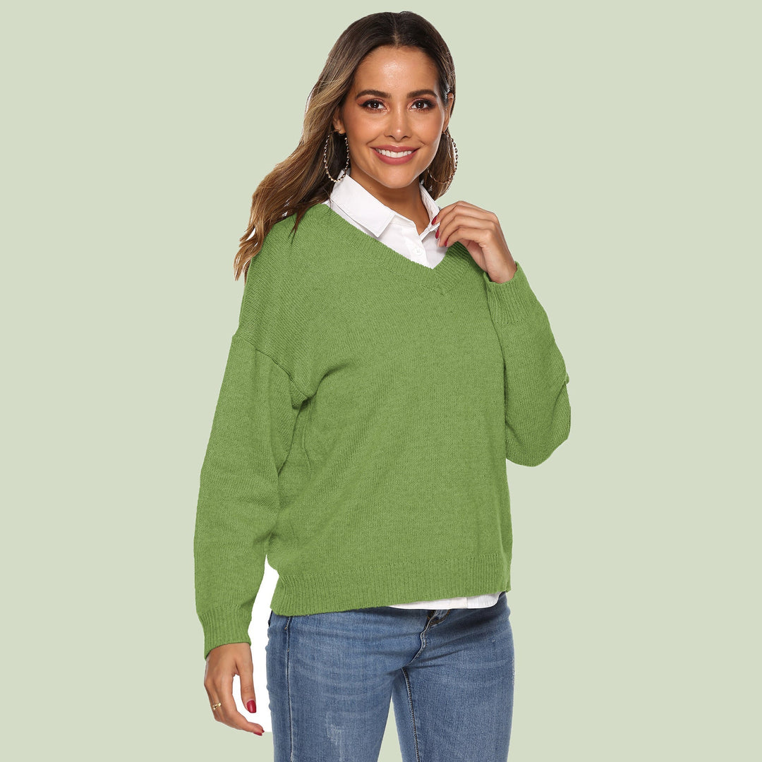 Women's Knit Sweater - V-neck - Loose Fit - Long Sleeves - Soft and Comfortable