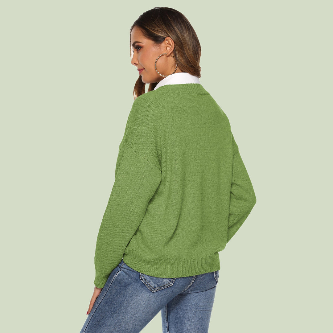 Women's Knit Sweater - V-neck - Loose Fit - Long Sleeves - Soft and Comfortable
